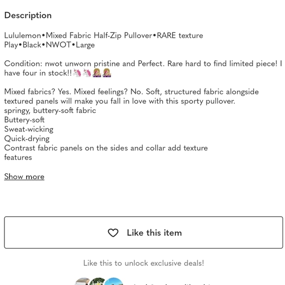 Lululemon•Mixed Fabric Half-Zip Pullover•RARE texture Play•Black•NWOT•Large - Picture 4 of 4